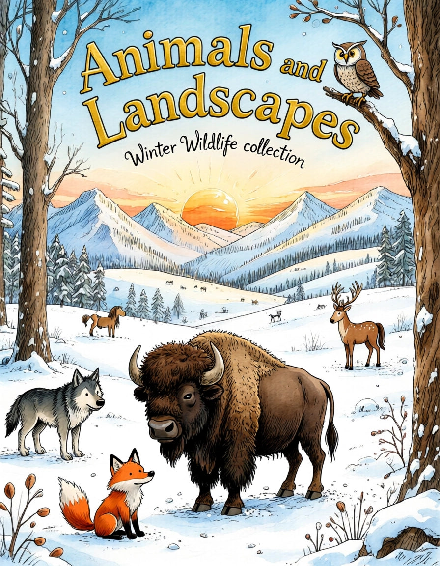 Winter’s Silent Majesty: An Enchanting Wildlife & Landscape Coloring Book