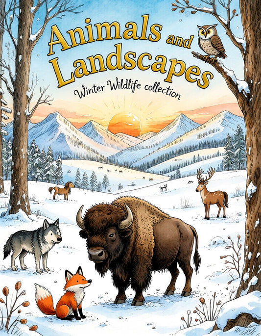 Winter’s Silent Majesty: An Enchanting Wildlife & Landscape Coloring Book