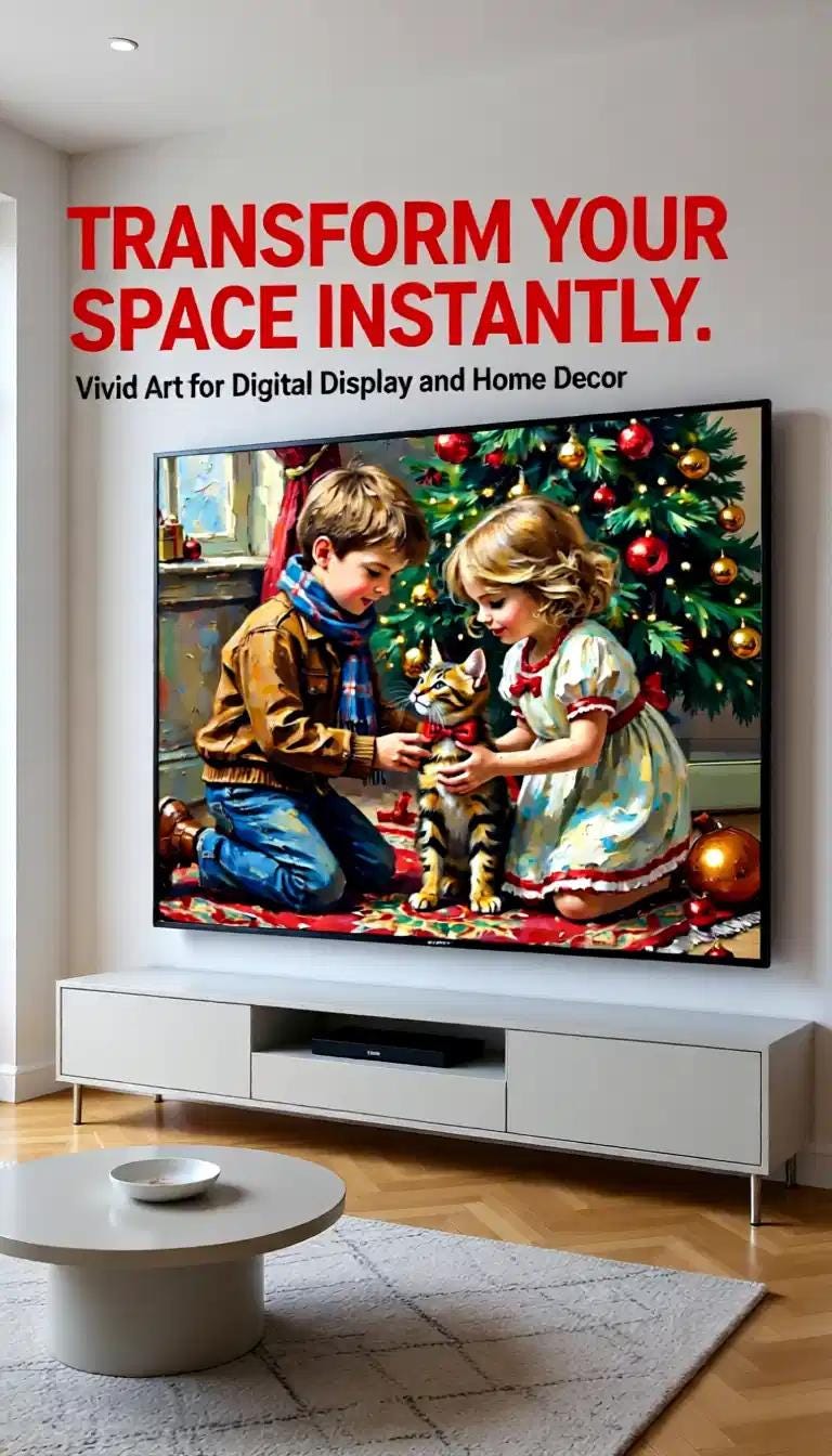 A boy and a girl Art Print | Cute Tabby Cat Holiday Digital Download | Christmas Greeting Card Printable | Festive Wall Art