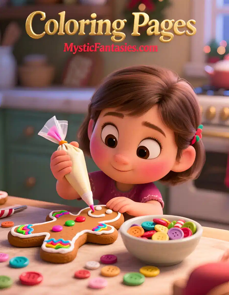 A Little Girl Baking Christmas Cookies Coloring Pages